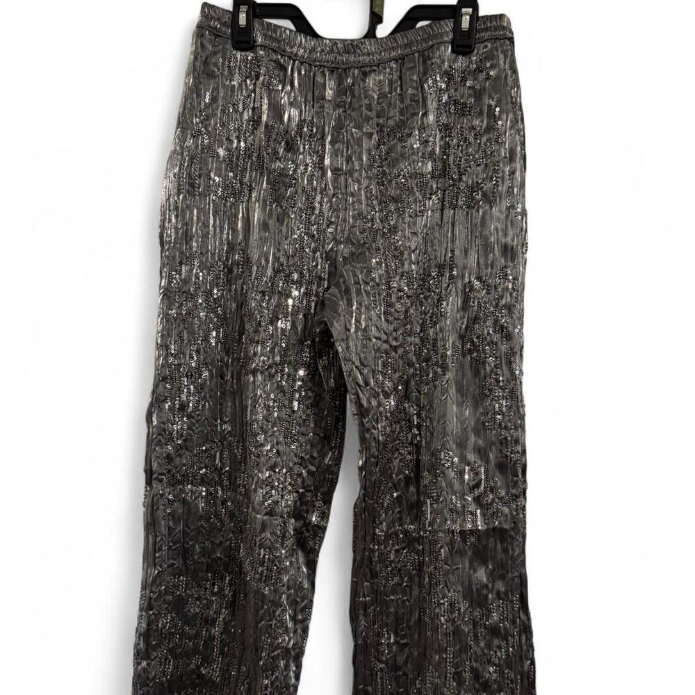 ZARA dark grey pleated sequin flared pants size L
